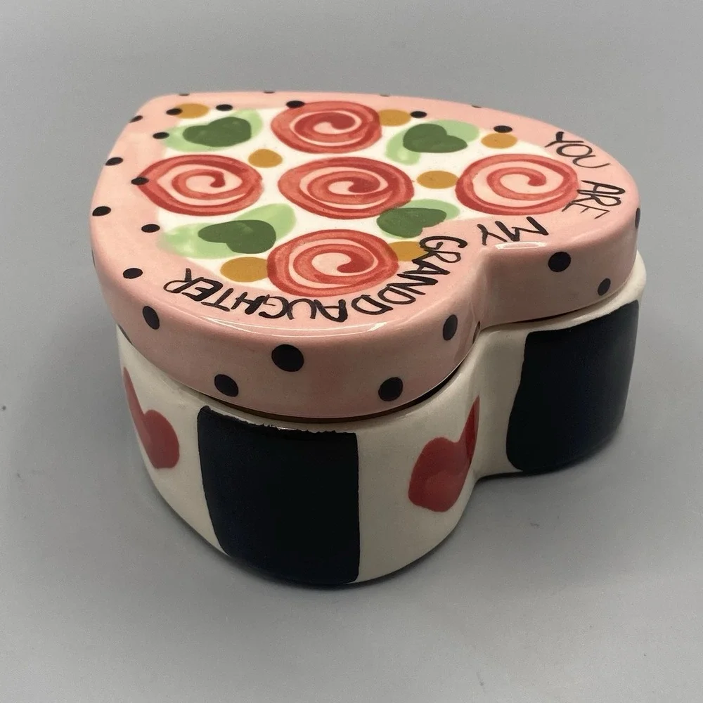 CSARA Lidded Trinket Dish Heart Jewelry Box‎ 2000 Handpainted Granddaughter Gift